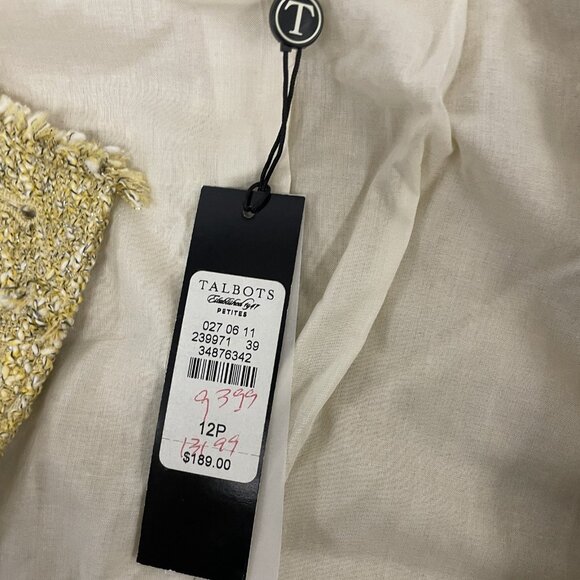Talbots Womens Blazer Suit Jacket 12P Gold Tweed Plaid Frayed 3/4 Sleeves NWT - Picture 4 of 11
